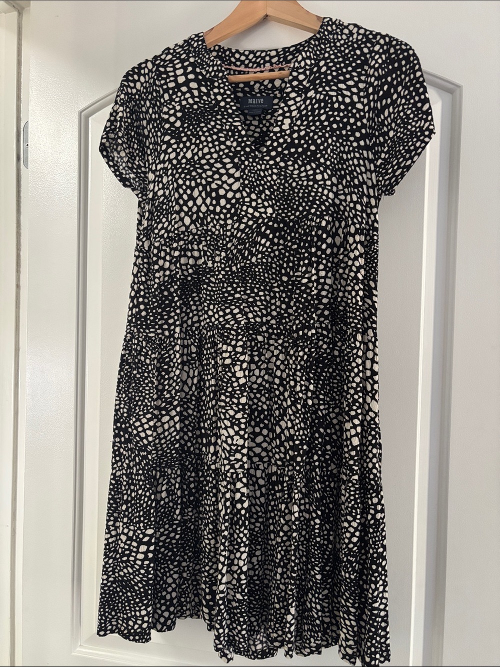 Maeve Black and White Dot-Tier Short Sleeve Dress